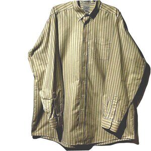 L.L. Bean Mens Wrinkle Resistant Yellow Striped Button-Down Shirt 17 1/2-37
